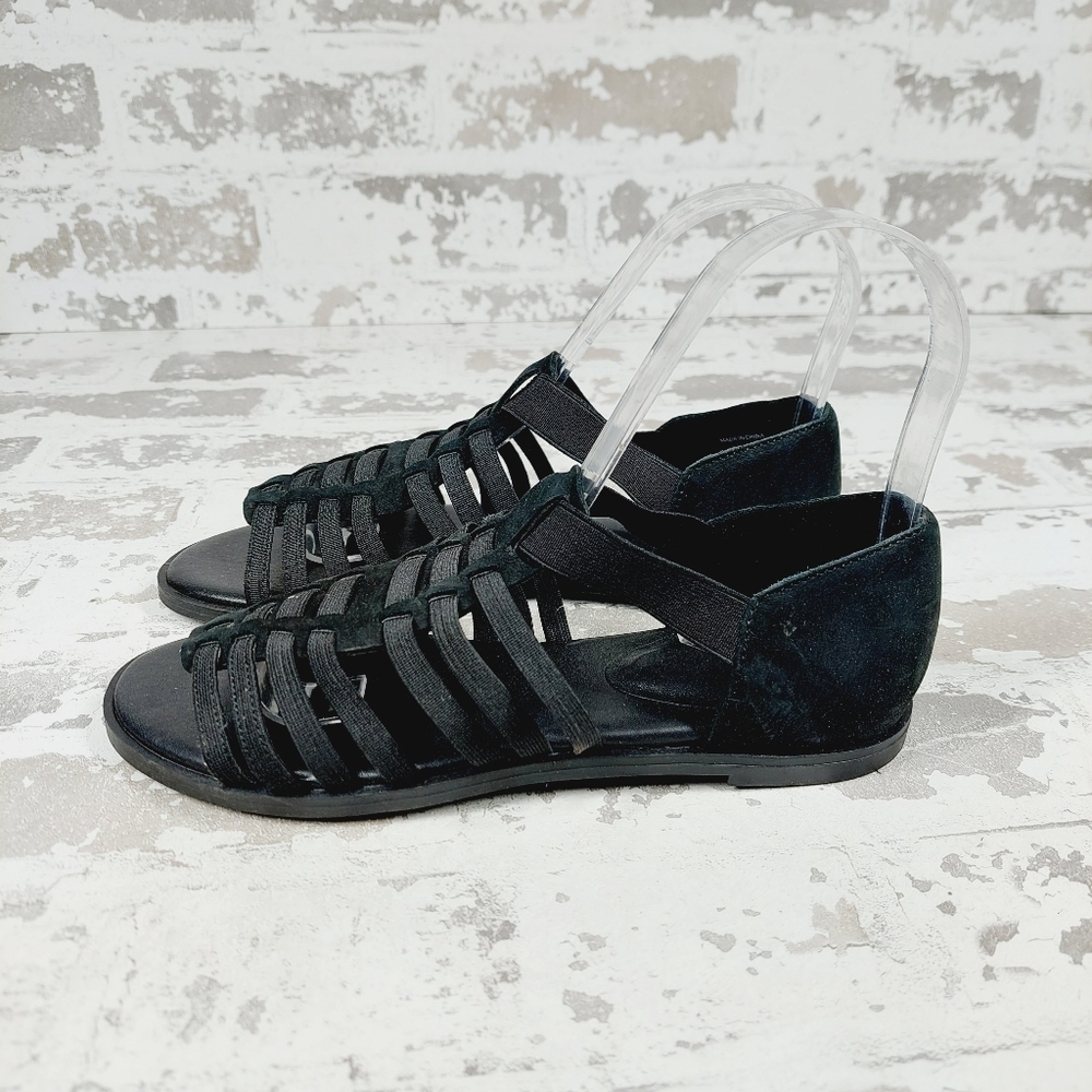 New Eileen Fisher Rato Black Leather Elastic Casual Gladiator Sandals D679